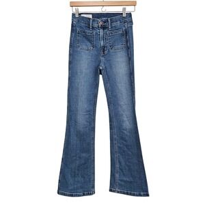 Gap Womens 70s Flare High Rise Jeans 25/0 Light Wash Patch Pocket Retro Denim